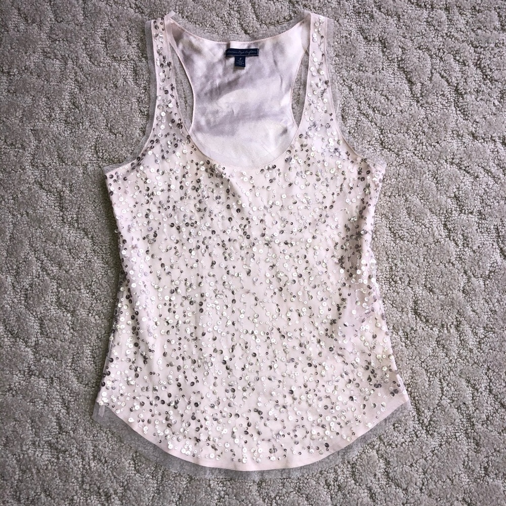AE Sequin Dressy Tank Top 2 XS Silk Racerback